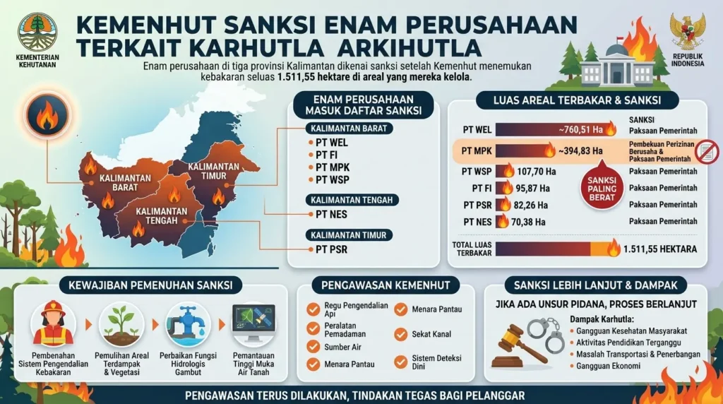 Kemenhut Sanksi Enam Perusahaan Terkait Karhutla di Kalimantan