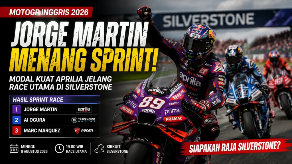 Jorge Martin Menang Sprint MotoGP Inggris 2026, Siap Bidik Race Utama