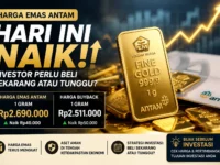 Harga emas Antam 1 gram naik menjadi Rp2,69 juta pada Agustus 2026