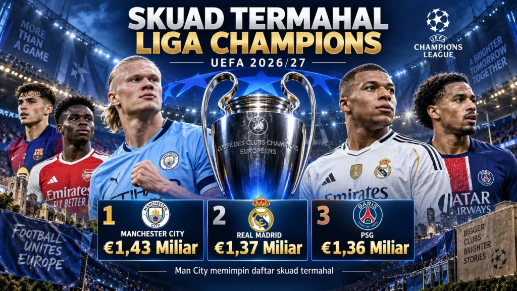 Skuad Termahal Liga Champions 2026/27, City Kalahkan Madrid dan PSG