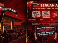 Pamflet aksi Aliansi Masyarakat Resah terkait antrean SPBU dan harga BBM eceran di Palangka Raya.