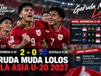 Timnas Indonesia U-20 mengalahkan Australia 2-0 dan lolos ke Piala Asia U-20 2027 sebagai juara Grup H.