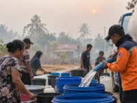 Warga menerima bantuan air bersih akibat kekeringan di Kalteng