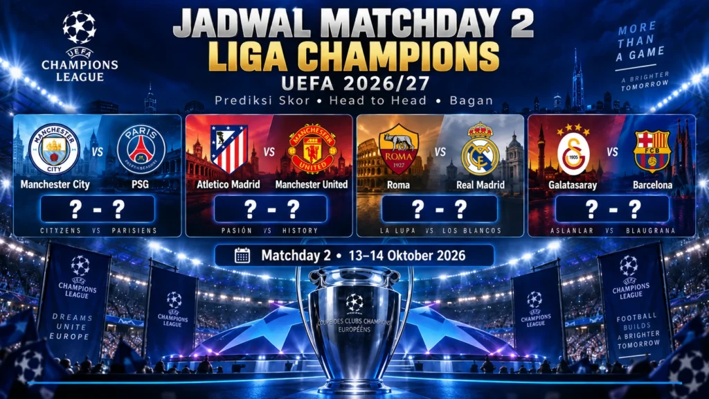 Jadwal Liga Champions Matchday 2, Prediksi Skor 18 Pertandingan