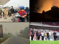 Kolase berita populer Cyrustimes sepekan menampilkan kunjungan Gibran, kebakaran, karhutla dan sepak bola.