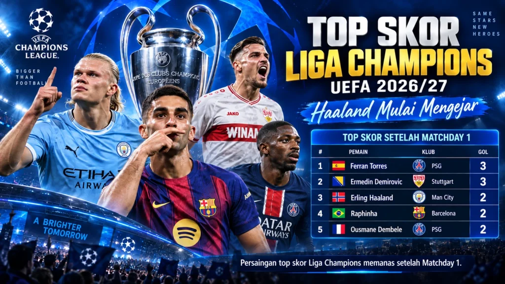 Top Skor Liga Champions Terbaru, Haaland Tertinggal Satu Gol