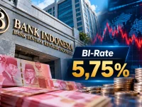 Ilustrasi nilai tukar rupiah dan kebijakan Bank Indonesia mempertahankan BI-Rate di level 5,75 persen.