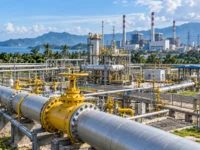 Infrastruktur jaringan pipa distribusi gas alam untuk mendukung kebutuhan energi domestik dan pembangkit listrik Indonesia.