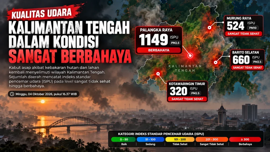 ISPU Palangka Raya Tembus 1.149, Empat Wilayah Kalteng Masuk Berbahaya