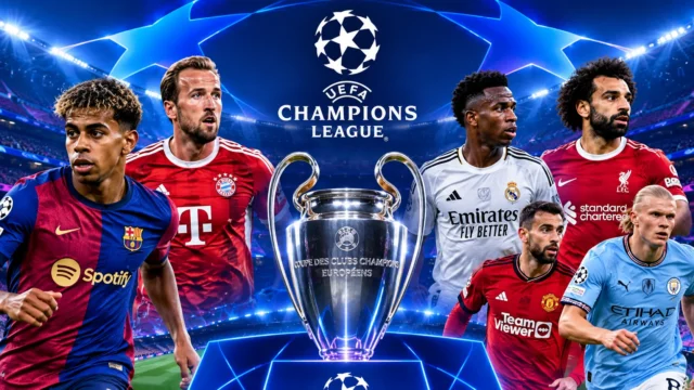 Ilustrasi prediksi skor Liga Champions November 2026 yang melibatkan Barcelona, Liverpool, Real Madrid, Manchester City, Bayern München dan Arsenal.