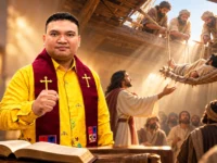 Pdm. Nadi Kodun menyampaikan renungan tentang iman yang bertindak berdasarkan Lukas 5 ayat 18-19.